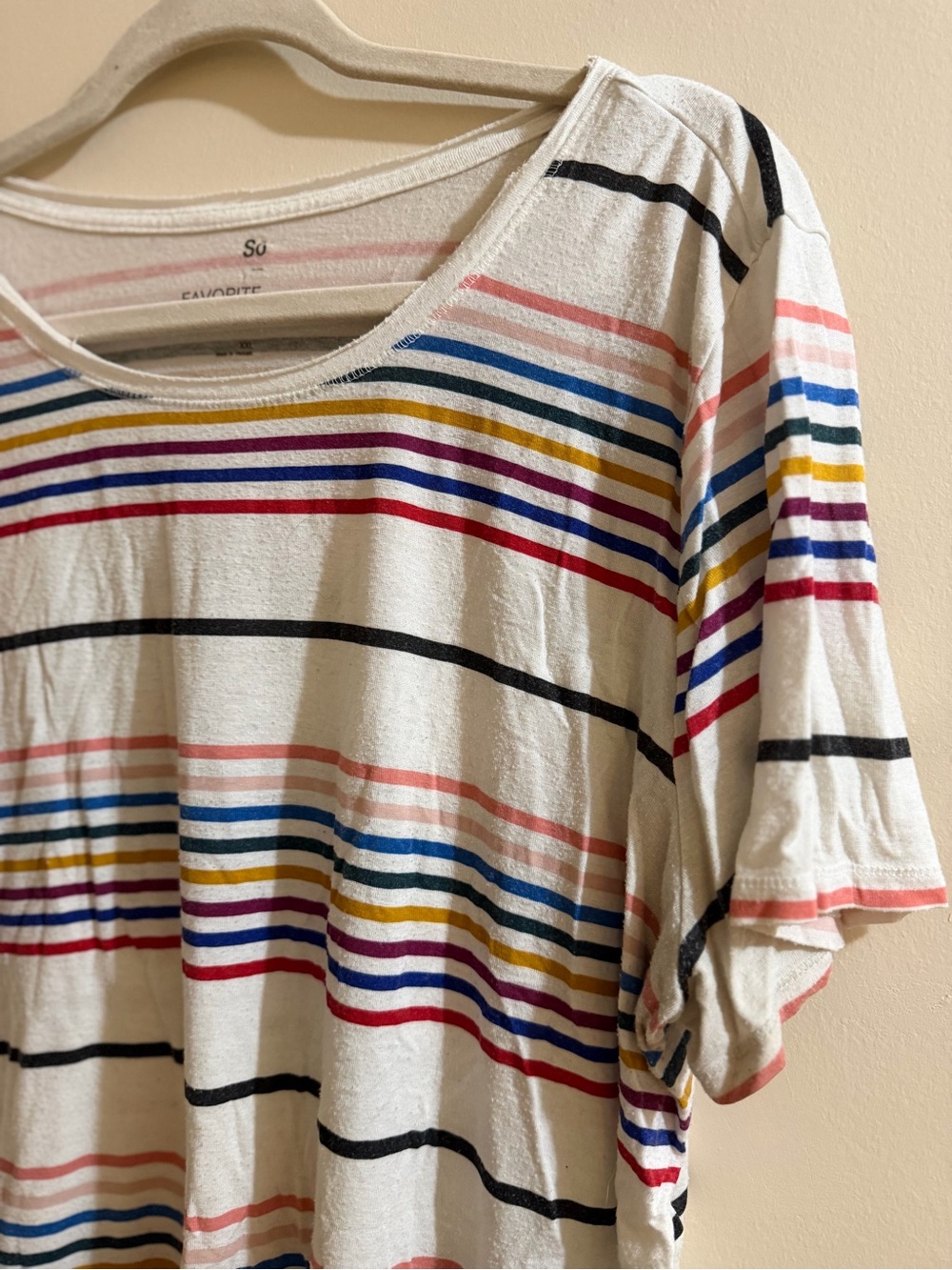 Sonoma White Scoop Neck Tee with Multicolor Stripes - Picture 5 of 7